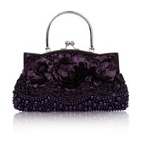 Red Purple Black Handmade Beaded Flower Beading Sequins Square Clutch Evening Bag main image 3