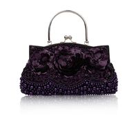 Red Purple Black Handmade Beaded Flower Beading Sequins Square Clutch Evening Bag sku image 2