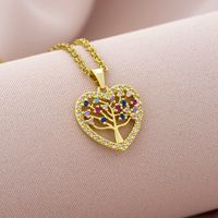 Elegant Lady Devil's Eye Tree Heart Shape Titanium Steel Copper Plating Inlay Zircon 18k Gold Plated Pendant Necklace sku image 8