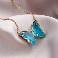 304 Stainless Steel Copper Fashion Inlay Butterfly Crystal Pendant Necklace sku image 11