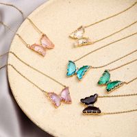 304 Stainless Steel Copper Fashion Inlay Butterfly Crystal Pendant Necklace main image 6