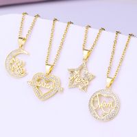 304 Stainless Steel Copper Fashion MAMA Plating Inlay Letter Heart Shape Zircon Pendant Necklace main image 5