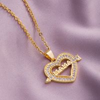 304 Stainless Steel Copper Fashion MAMA Plating Inlay Letter Heart Shape Zircon Pendant Necklace sku image 3
