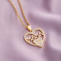 304 Stainless Steel Copper Fashion MAMA Plating Inlay Letter Heart Shape Zircon Pendant Necklace sku image 8