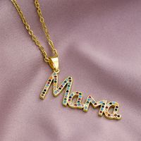 304 Stainless Steel Copper MAMA Simple Style Plating Inlay Letter Zircon Pendant Necklace main image 5