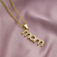 304 Stainless Steel Copper MAMA Simple Style Plating Inlay Letter Zircon Pendant Necklace sku image 1