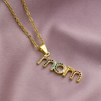 304 Stainless Steel Copper MAMA Simple Style Plating Inlay Letter Zircon Pendant Necklace sku image 4