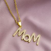 304 Stainless Steel Copper MAMA Simple Style Plating Inlay Letter Zircon Pendant Necklace sku image 5