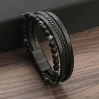 Casual Vacation Round Pu Leather Alloy Natural Stone Beaded Handmade Men's Bracelets sku image 11