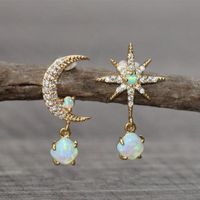 1 Pair Fashion Star Moon Alloy Asymmetrical Plating Inlay Opal Zircon Women's Drop Earrings main image 2