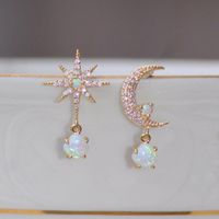 1 Pair Fashion Star Moon Alloy Asymmetrical Plating Inlay Opal Zircon Women's Drop Earrings main image 3