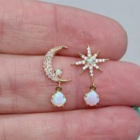 1 Pair Fashion Star Moon Alloy Asymmetrical Plating Inlay Opal Zircon Women's Drop Earrings main image 5