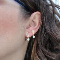1 Pair Fashion Star Moon Alloy Asymmetrical Plating Inlay Opal Zircon Women's Drop Earrings main image 6