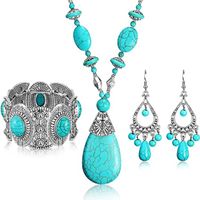 Retro Oval Water Droplets Alloy Gem Turquoise Women's Necklace sku image 7