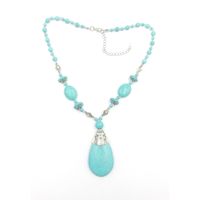 Rétro Ovale Les Gouttelettes D'eau Alliage Gemme Turquoise Femmes Collier main image 2