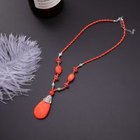 Retro Oval Water Droplets Alloy Gem Turquoise Women's Necklace sku image 4