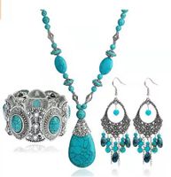 Retro Oval Water Droplets Alloy Gem Turquoise Women's Necklace sku image 6