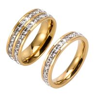 Fashion Circle Stainless Steel Polishing Plating Inlay Zircon Gold Plated Rings main image 1