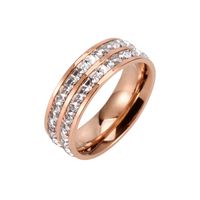 Fashion Circle Stainless Steel Polishing Plating Inlay Zircon Gold Plated Rings main image 3