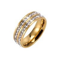 Fashion Circle Stainless Steel Polishing Plating Inlay Zircon Gold Plated Rings main image 2
