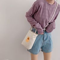 Medium All Seasons Canvas Cartoon Cute Fashion Embroidery Cylindrical Magnetic Buckle Shoulder Bag Canvas Bag sku image 1