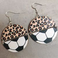 Retro Fashion Geometric Leopard Football Wood Patchwork Women's Earrings sku image 4