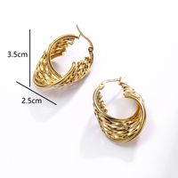 1 Pair Fashion U Shape Asymmetrical Plating Frill Stainless Steel 18k Gold Plated Hoop Earrings main image 4