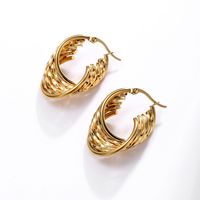 1 Pair Fashion U Shape Asymmetrical Plating Frill Stainless Steel 18k Gold Plated Hoop Earrings main image 3