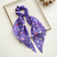Fashion Printing Heart Shape Flower Satin Printing Pleated Hair Tie 1 Piece sku image 2