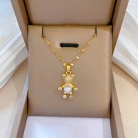 Mode Tragen Titan Stahl Kupfer Inlay Künstliche Perlen Zirkon Halskette Mit Anhänger main image 1