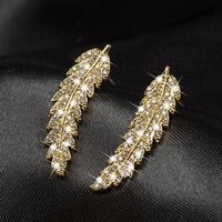 1 Pair Fashion Leaf Alloy Inlaid Zircon Women's Earrings main image 5