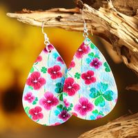 1 Pair Fashion Shamrock Water Droplets Flower Pu Leather Printing St. Patrick Women's Drop Earrings sku image 3