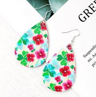 1 Pair Fashion Shamrock Water Droplets Flower Pu Leather Printing St. Patrick Women's Drop Earrings main image 4
