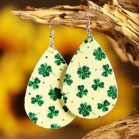 1 Pair Fashion Shamrock Water Droplets Flower Pu Leather Printing St. Patrick Women's Drop Earrings sku image 1