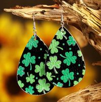 1 Pair Fashion Shamrock Water Droplets Flower Pu Leather Printing St. Patrick Women's Drop Earrings sku image 2