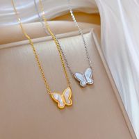 Fashion Butterfly Titanium Steel Inlay Shell Necklace main image 5