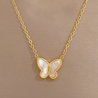 Fashion Butterfly Titanium Steel Inlay Shell Necklace main image 2