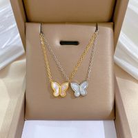 Fashion Butterfly Titanium Steel Inlay Shell Necklace main image 3