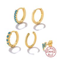 1 Set Simple Style Round Plating Inlay Sterling Silver Turquoise Earrings main image 1