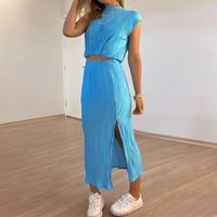 Women's Elegant Solid Color Polyester Pleated Skirt Sets main image 3