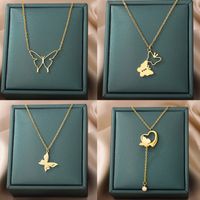 1 Piece Simple Style Heart Shape Butterfly Stainless Steel Plating Pendant Necklace main image 1