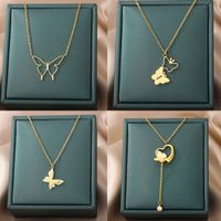 1 Piece Simple Style Heart Shape Butterfly Stainless Steel Plating Pendant Necklace main image 6