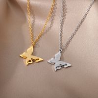 1 Piece Simple Style Heart Shape Butterfly Stainless Steel Plating Pendant Necklace main image 5