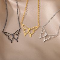 1 Piece Simple Style Heart Shape Butterfly Stainless Steel Plating Pendant Necklace main image 2