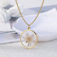 1 Piece Retro Round Flower Stainless Steel Inlaid Resin Pendant Necklace main image 5