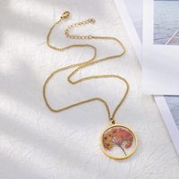 1 Piece Retro Round Flower Stainless Steel Inlaid Resin Pendant Necklace main image 3