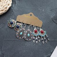 1 Set Retro Flower Alloy Turquoise Seed Bead Handmade Women's Drop Earrings sku image 14