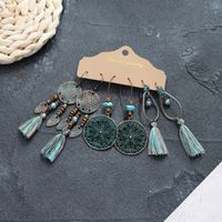 1 Set Retro Flower Alloy Turquoise Seed Bead Handmade Women's Drop Earrings sku image 13