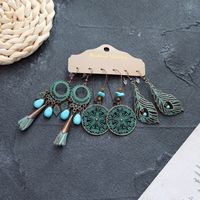1 Set Retro Flower Alloy Turquoise Seed Bead Handmade Women's Drop Earrings sku image 7