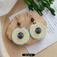 1 Pair Fashion Geometric Alloy Natural Rattan Wood Handmade Women's Drop Earrings sku image 16